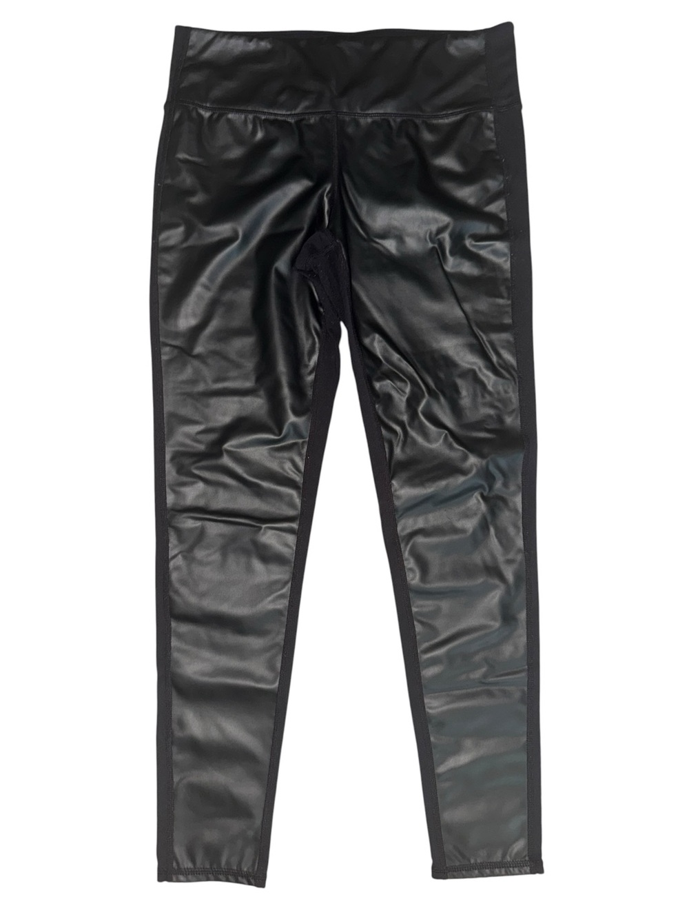 Athleta Coated Shine High Rise Leggings M Black Sleek Faux Leather Look 27” Long